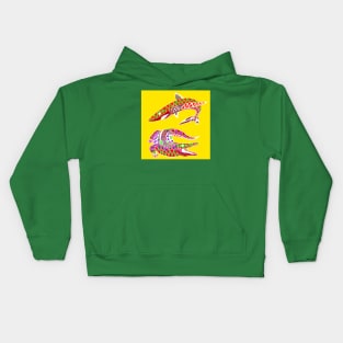 yellow shark and crocodile in kingdom art ecopop Kids Hoodie